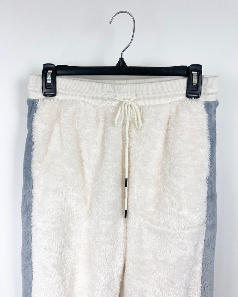 White and Grey Fuzzy Sweatpants - Small