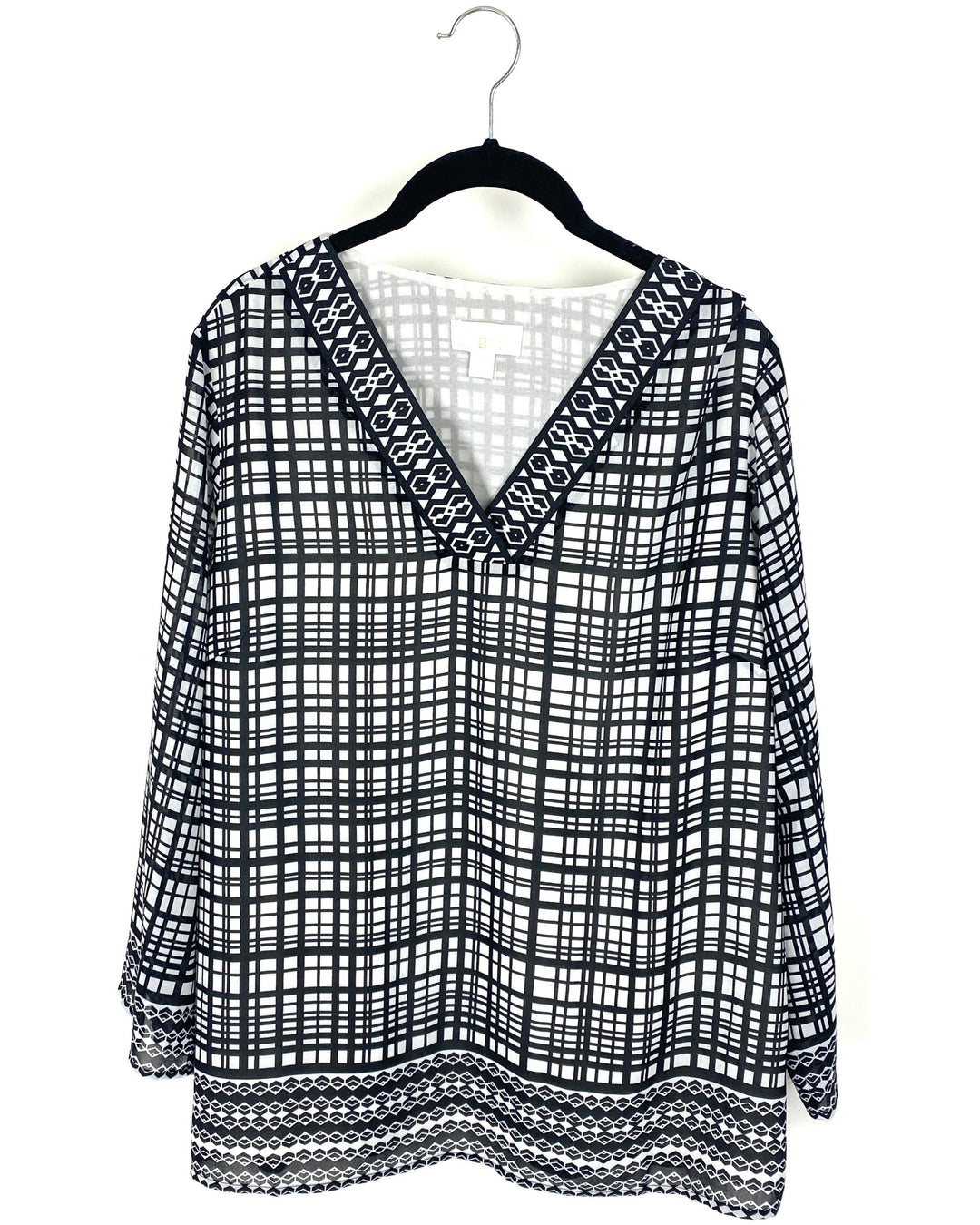 Black and White Plaid Blouse - Medium/Large