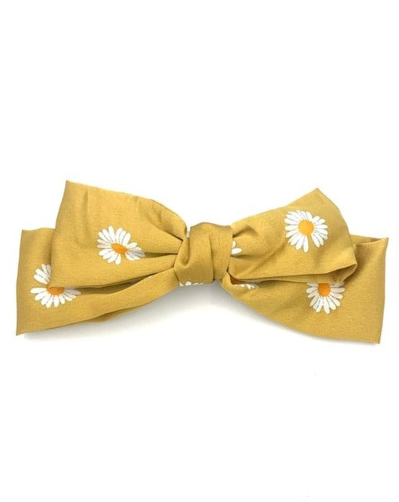 Yellow Bow Clip With Daisy Accents