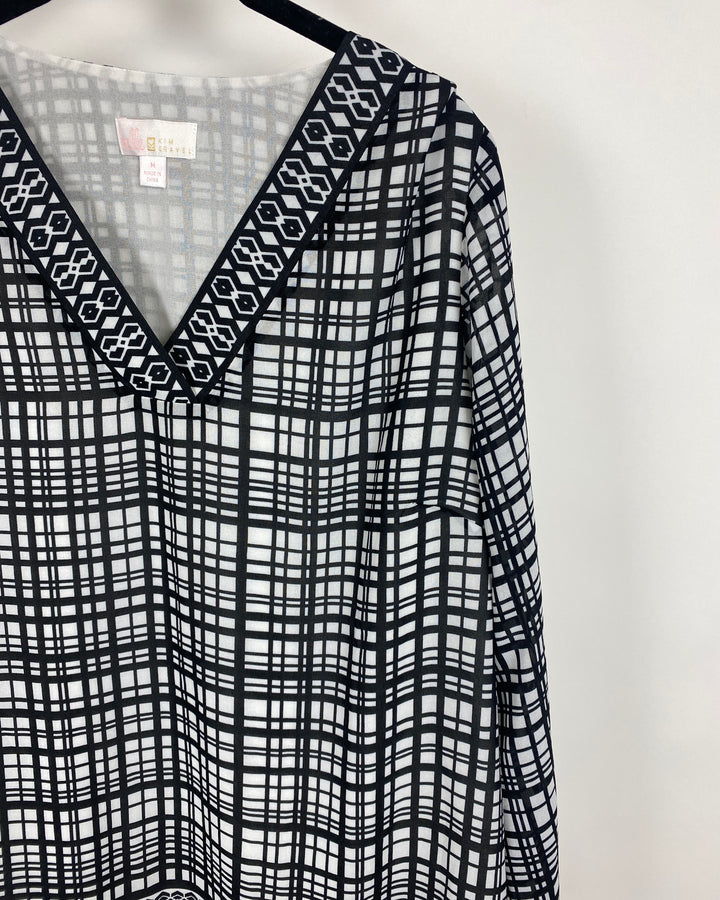 Black and White Plaid Blouse - Medium/Large