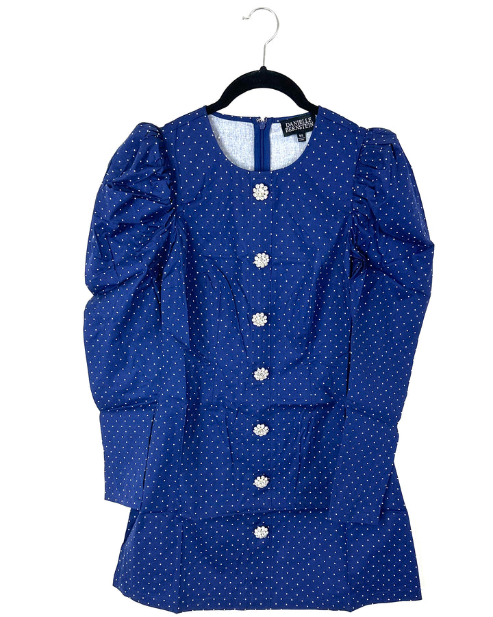 Navy Blue Long Sleeve Polka Dot Dress - Extra Small And Small