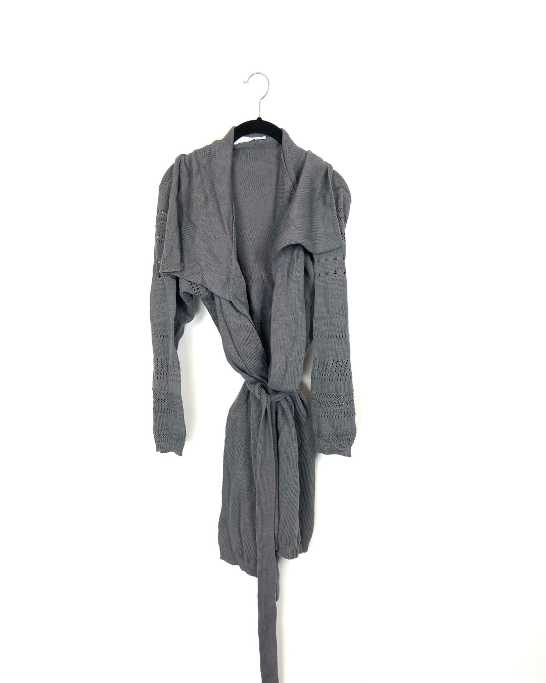 Grey Knitted Long Cardigan - Small