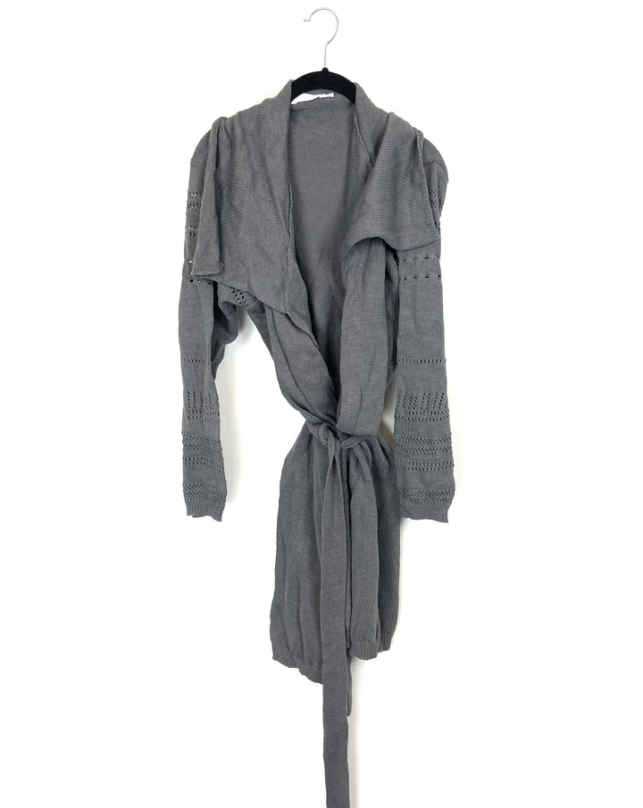 Grey Knitted Long Cardigan - Small