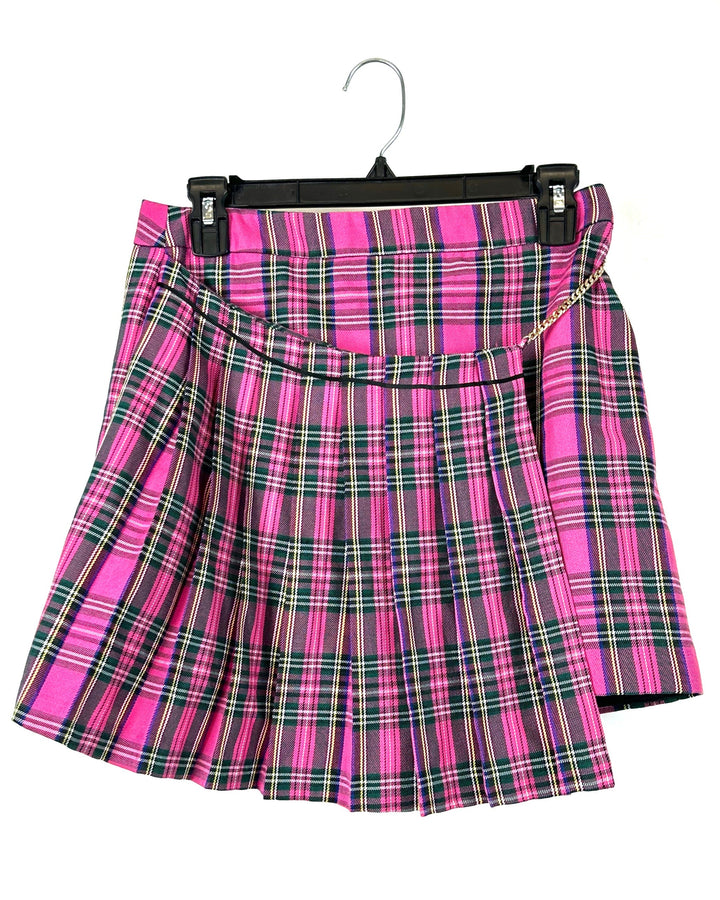 Pink Plaid Skirt - Small