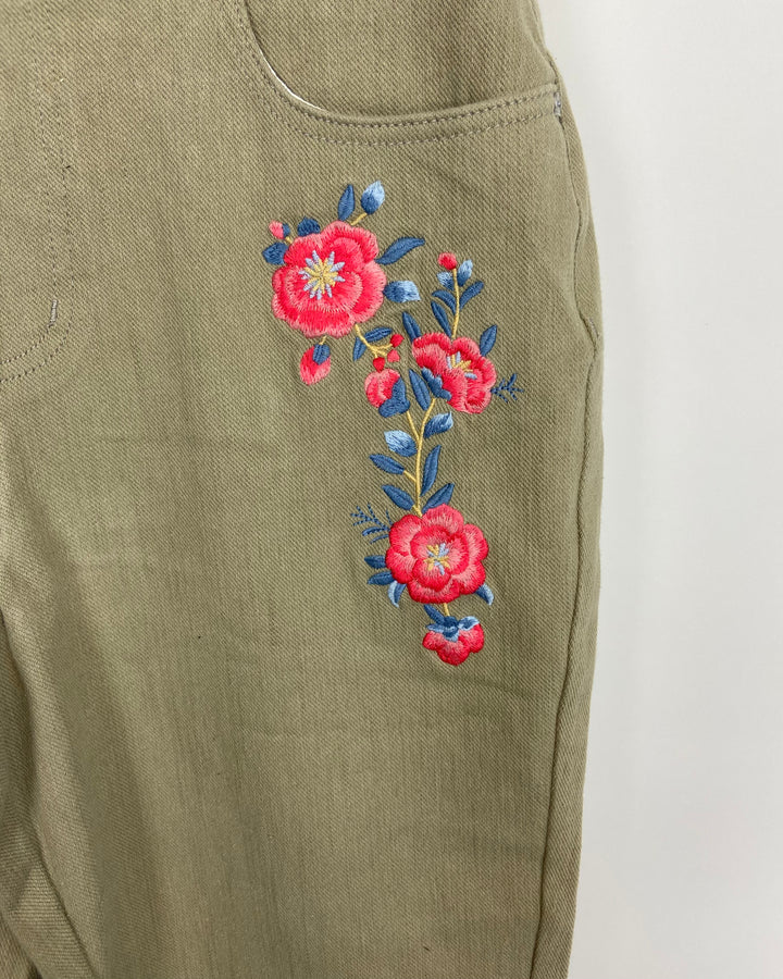 Beige Jeans with Floral Embroidery - Size 6/8 and 12/14