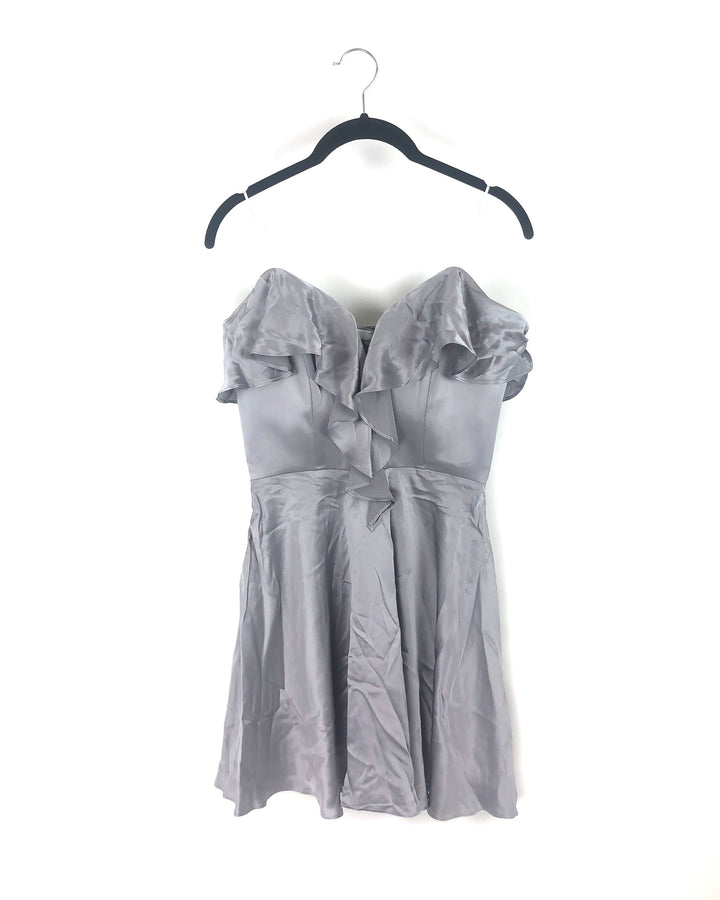 Grey Ruffle Strapless Dress - Small