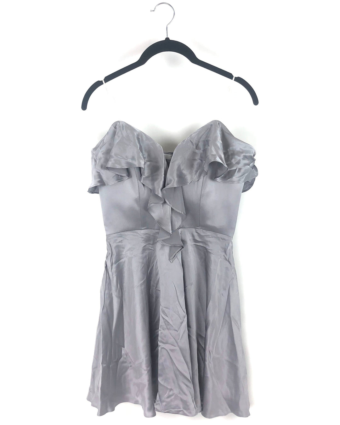 Grey Ruffle Strapless Dress - Small