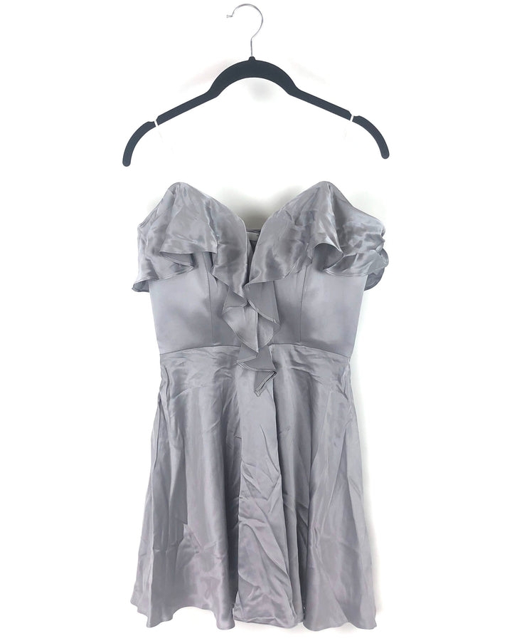 Grey Ruffle Strapless Dress - Small