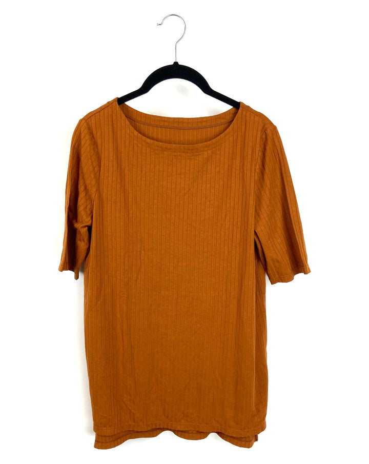 Burnt Orange Ribbed Short Sleeve Top - Size 6/8