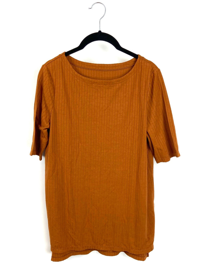 Burnt Orange Ribbed Short Sleeve Top - Size 6/8