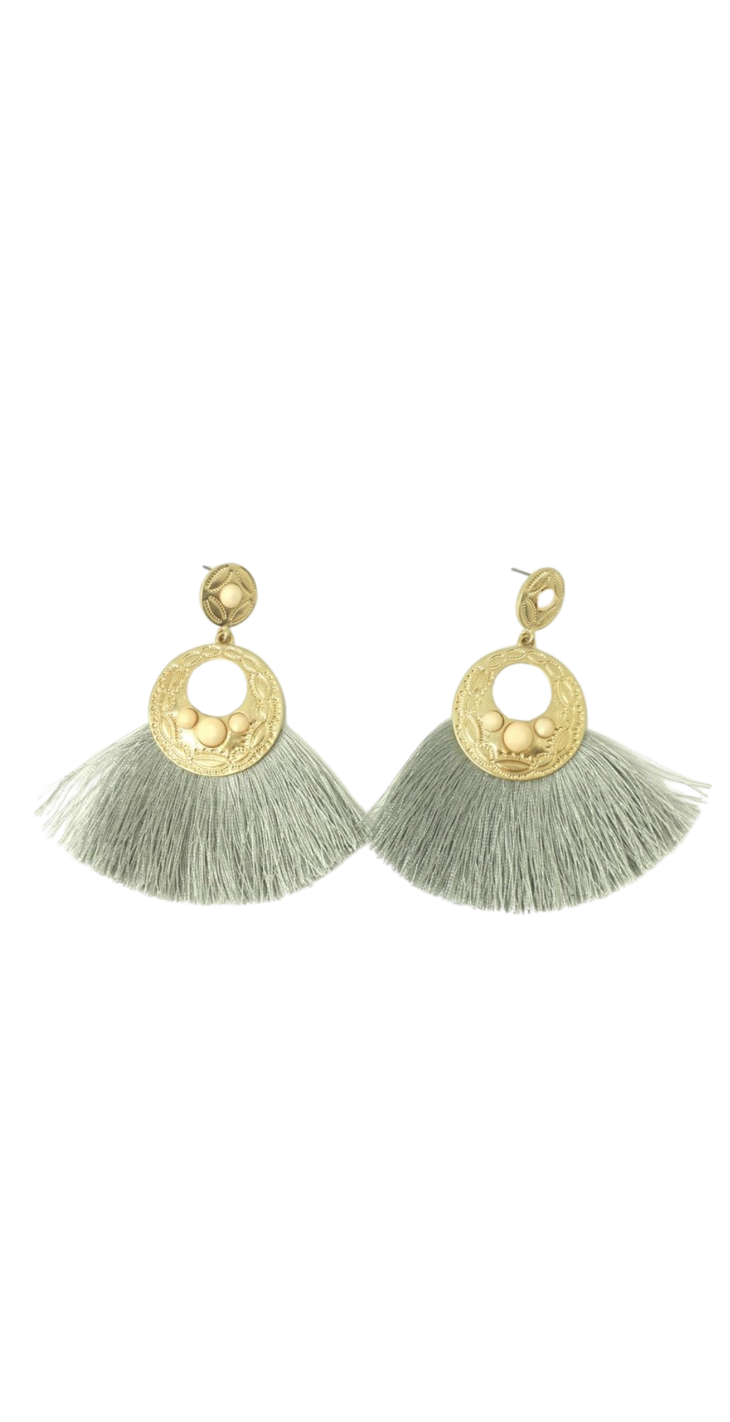 Gold Earrings with Pink Gems and Grey Fringe - The Fashion Foundation - {{ discount designer}}