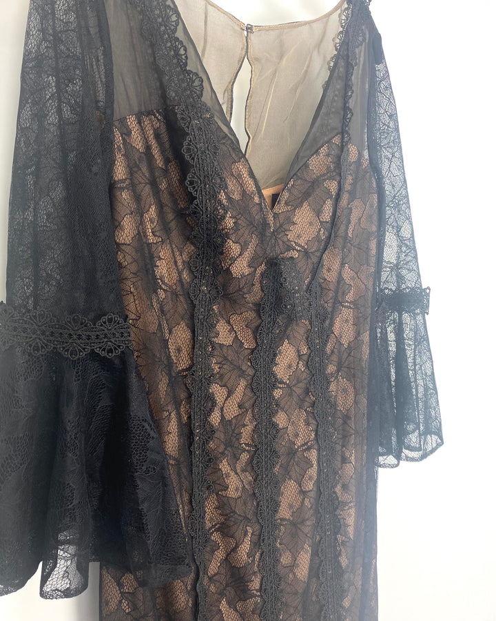 Black and Nude Lace Gown - Small