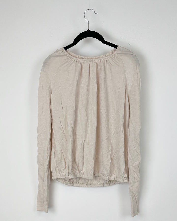 Beige Shimmer Cold Shoulder Top - Small