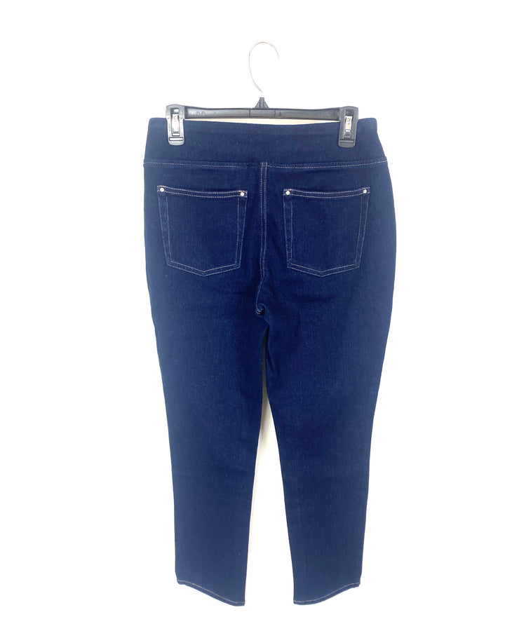 Dark Blue Wash Jeans With Slanted Ends   - Size 6/8