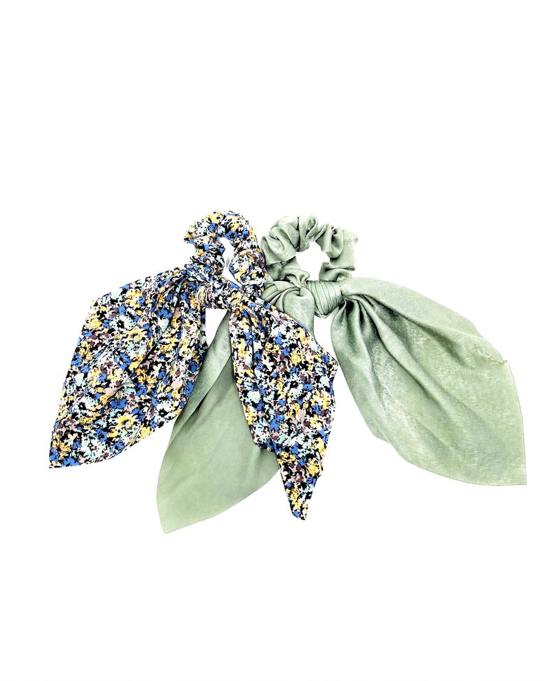 Green and Colorful Abstract Floral Scrunchie Set