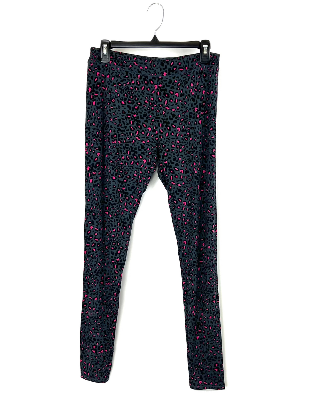 Gray and Pink Cheetah Print Leggings - Medium