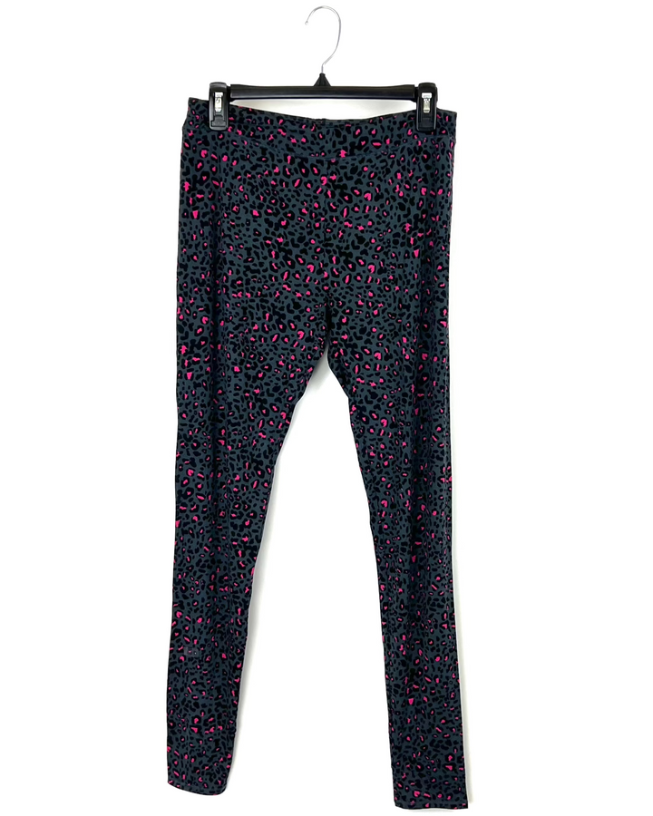Gray and Pink Cheetah Print Leggings - Medium