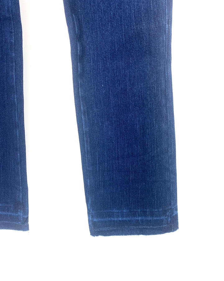 Dark Blue Wash Jeans With Tie-Dye Ends - Size 6/8