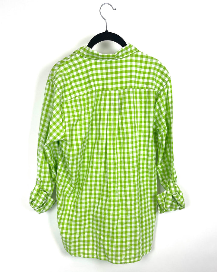 Green and White Long Sleeve Gingham Top - Small