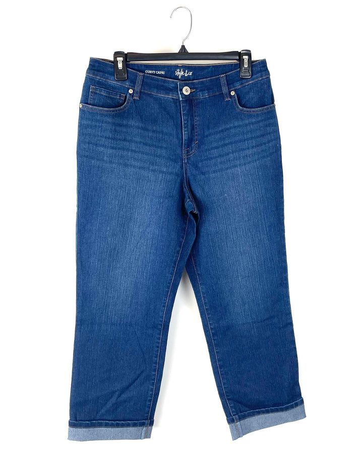 Dark Wash Curvy Capri Denim Jeans - Size 8