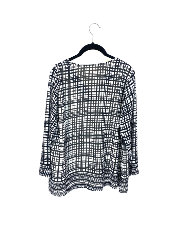 Black and White Plaid Blouse - Medium/Large