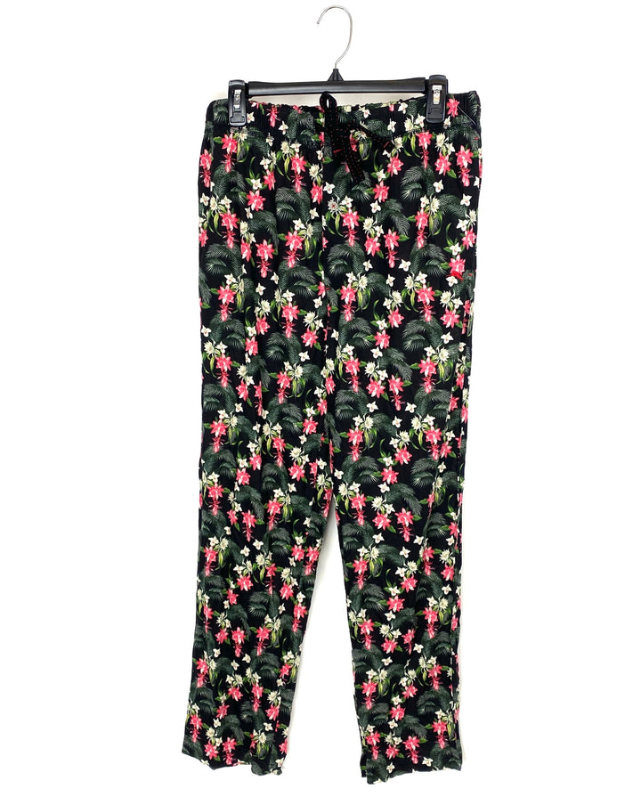 MENS  Black Floral Pajama Pants - Medium