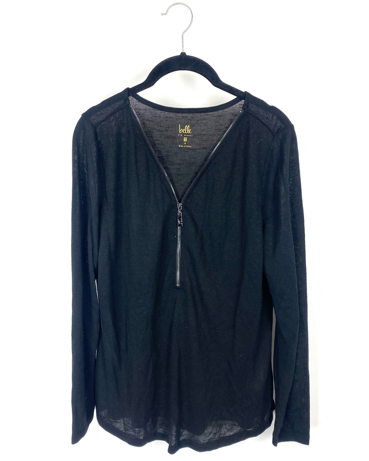 Black Zip Up Long Sleeve Top - Small/Medium