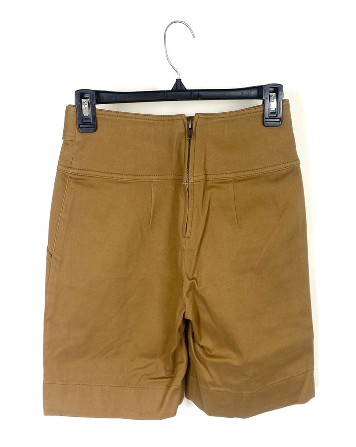 Cuffed Tan Shorts With Buckle Detailing  -Small