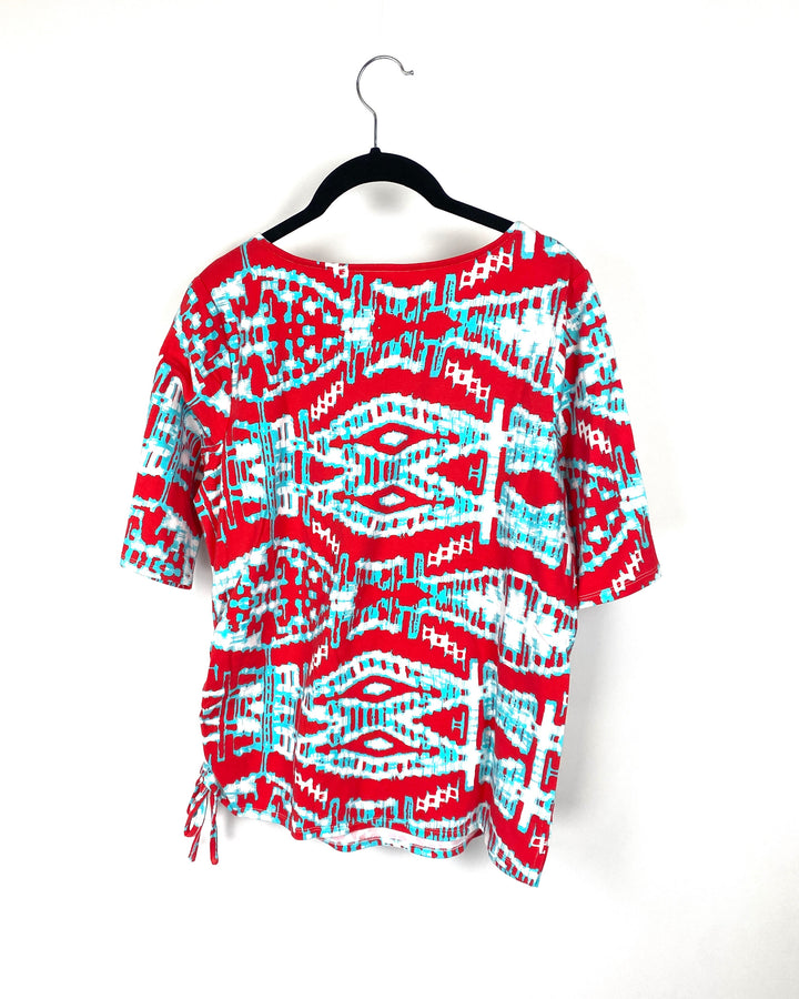 Red Blue And White Patterned Top - Small/Medium