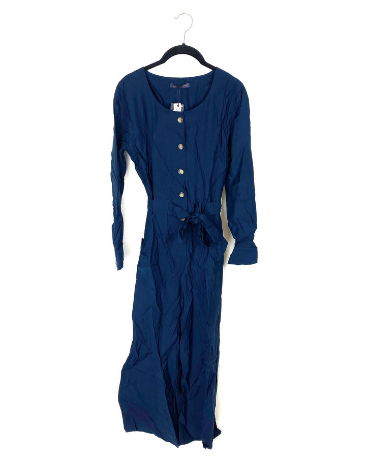 Navy Blue Button Up Jumpsuit - Size 2