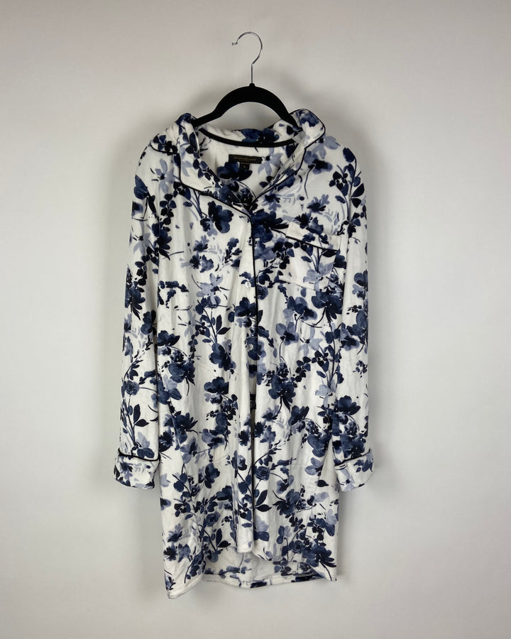 Blue Floral Button Up Nightgown - Small
