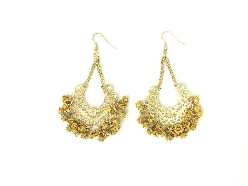 Gold Dangling Earrings with Yellow Flowers - The Fashion Foundation - {{ discount designer}}