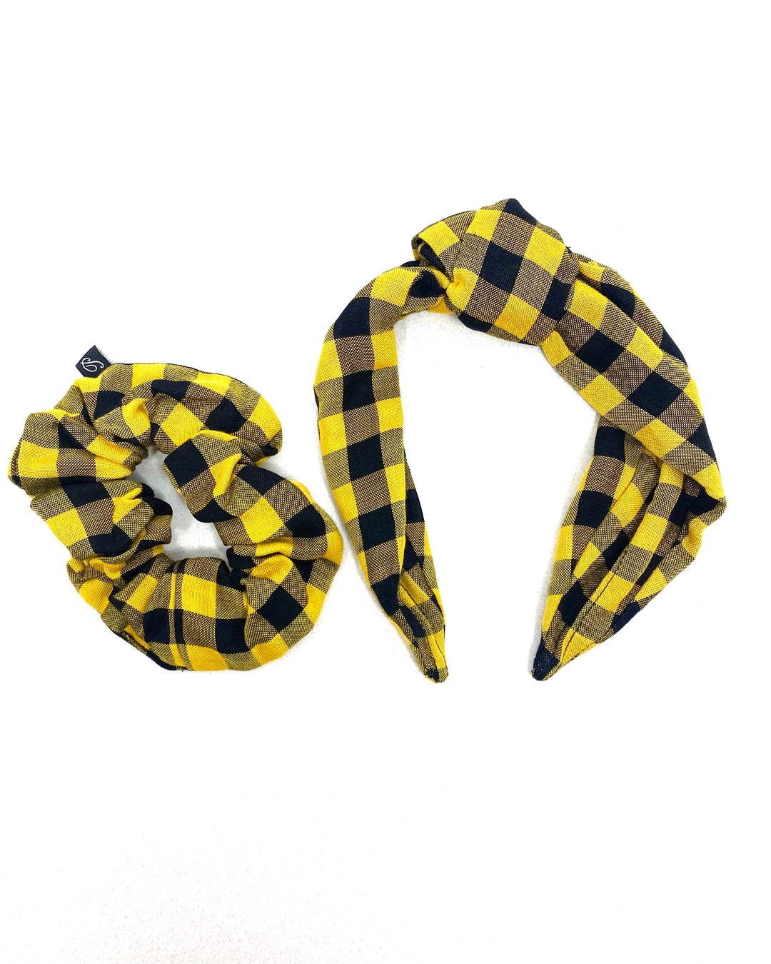 Yellow Plaid Scrunchie and Headband Set