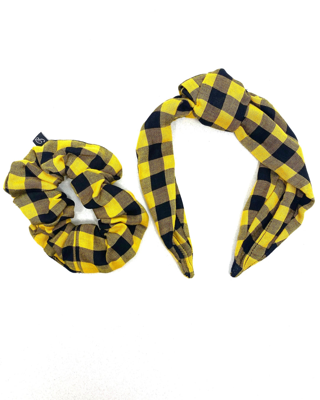 Yellow Plaid Scrunchie and Headband Set