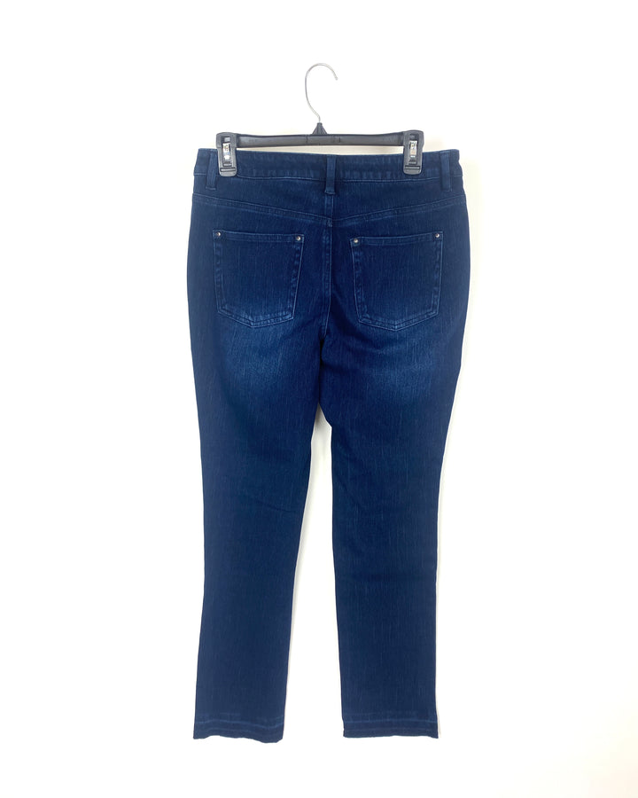 Dark Blue Wash Jeans With Tie-Dye Ends - Size 6/8