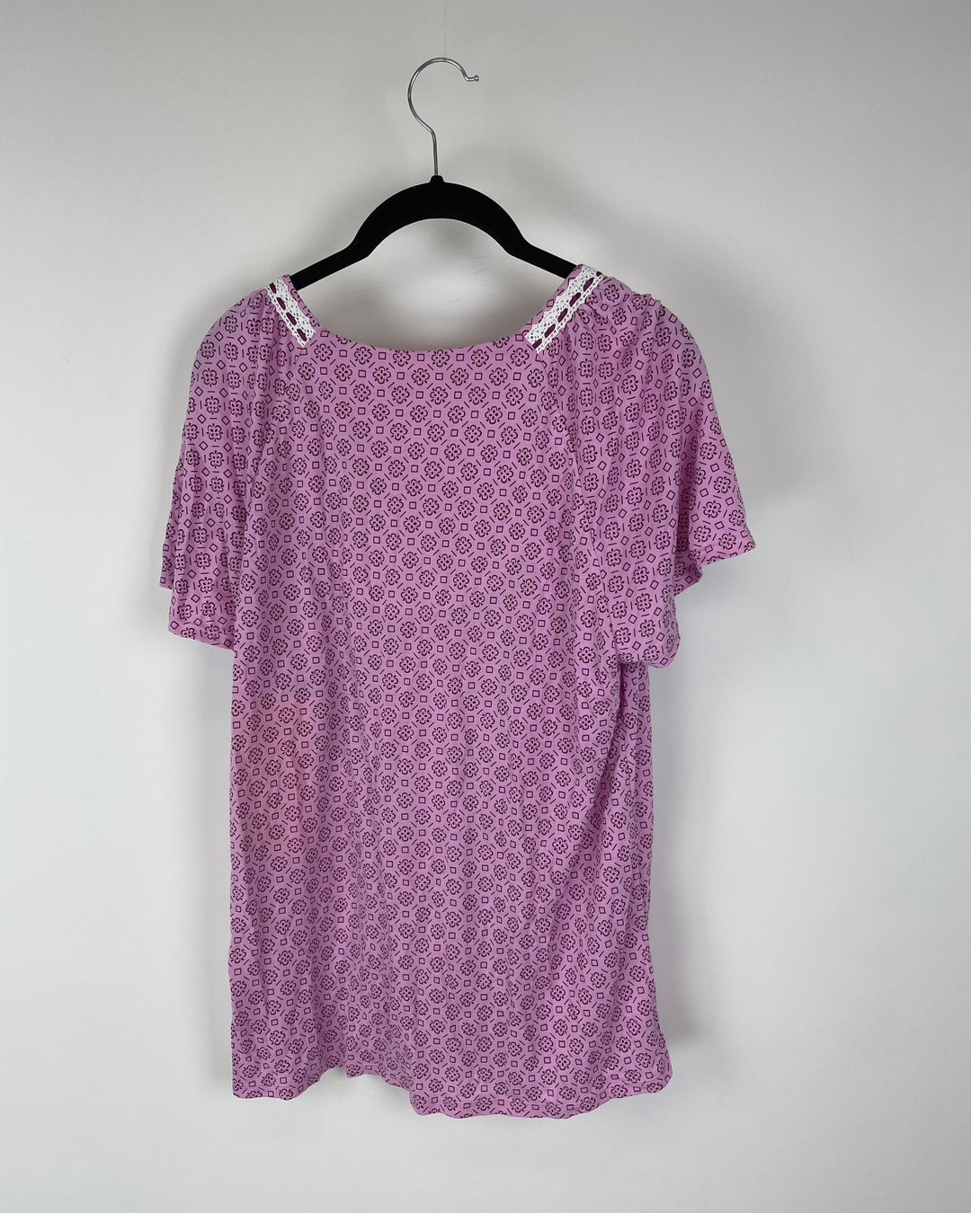 Pink Abstract Print Button Up T-Shirt - Medium