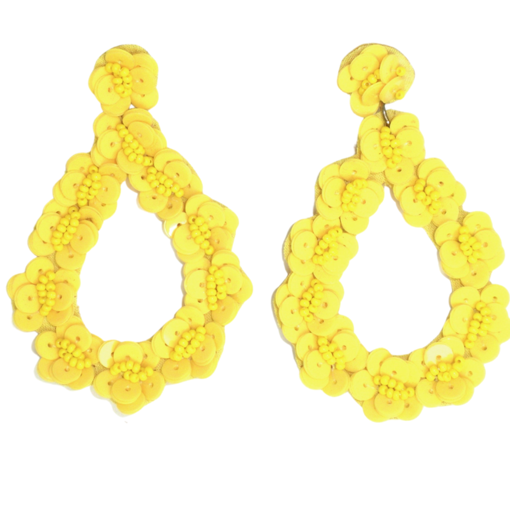 Teardrop Shaped Earrings with Yellow Sequence and Beads - The Fashion Foundation - {{ discount designer}}