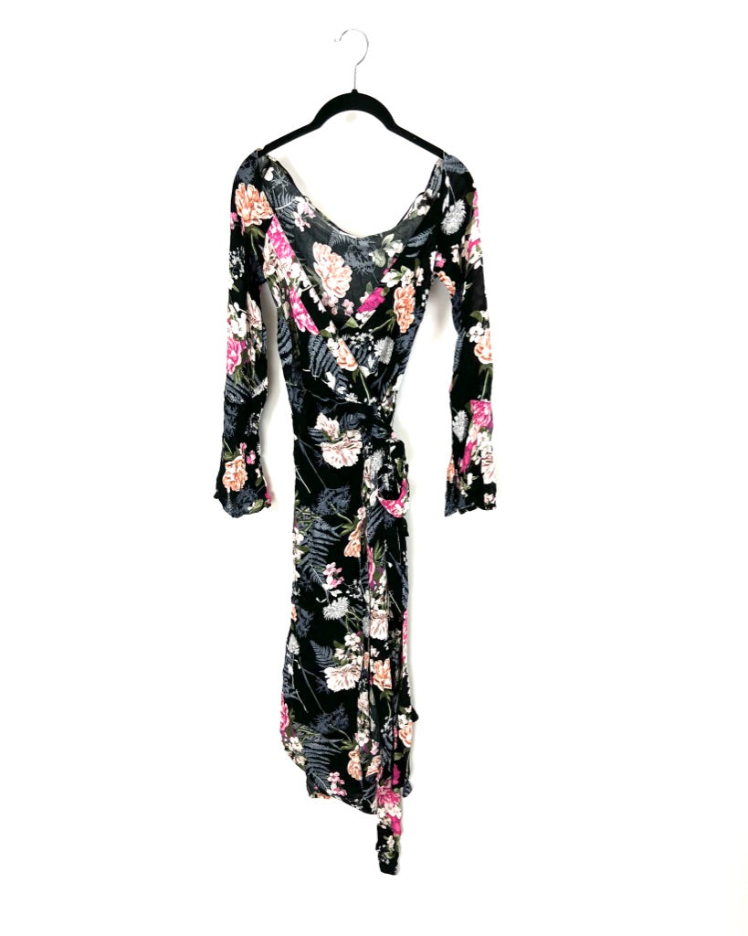 Black Floral Print Maxi Button Up Dress - Small and Medium