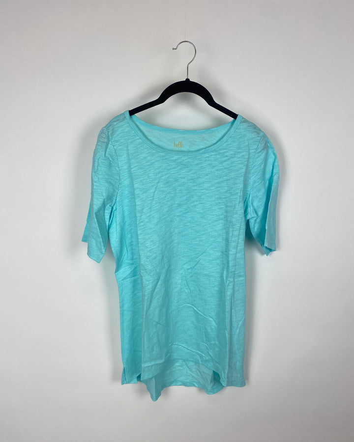 Sparkly Teal Scoop Neck T-Shirt - Small