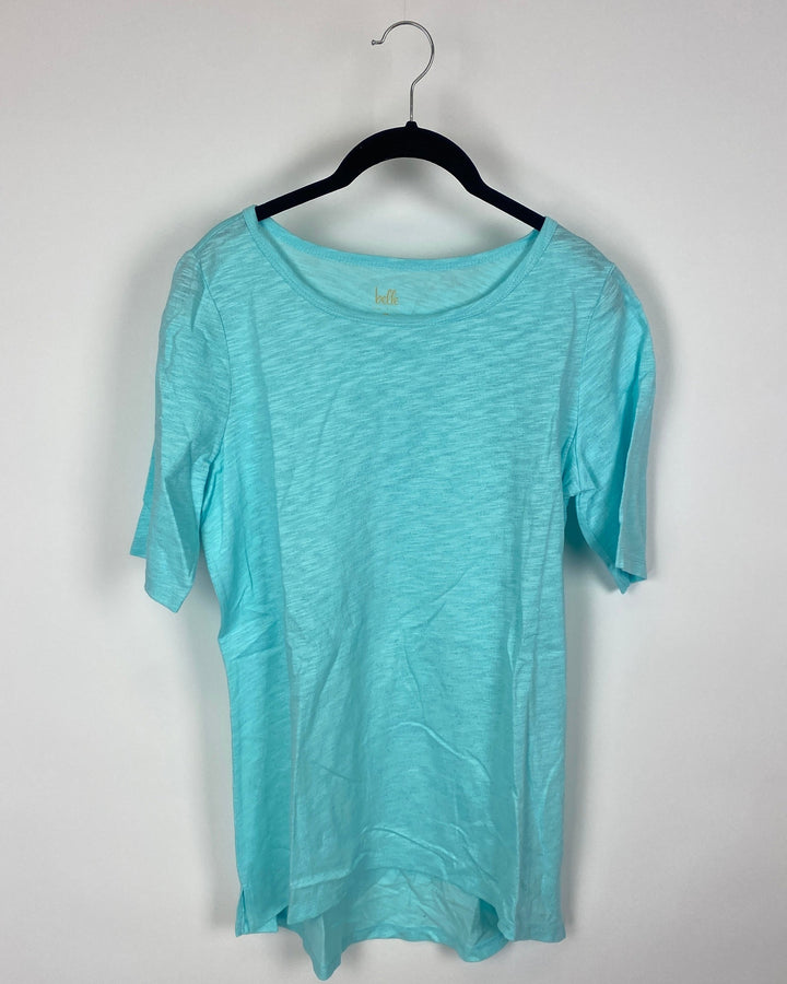 Sparkly Teal Scoop Neck T-Shirt - Small
