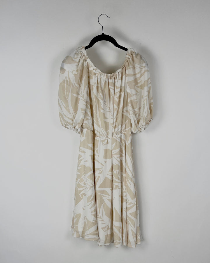Beige and White Abstract Dress - Small