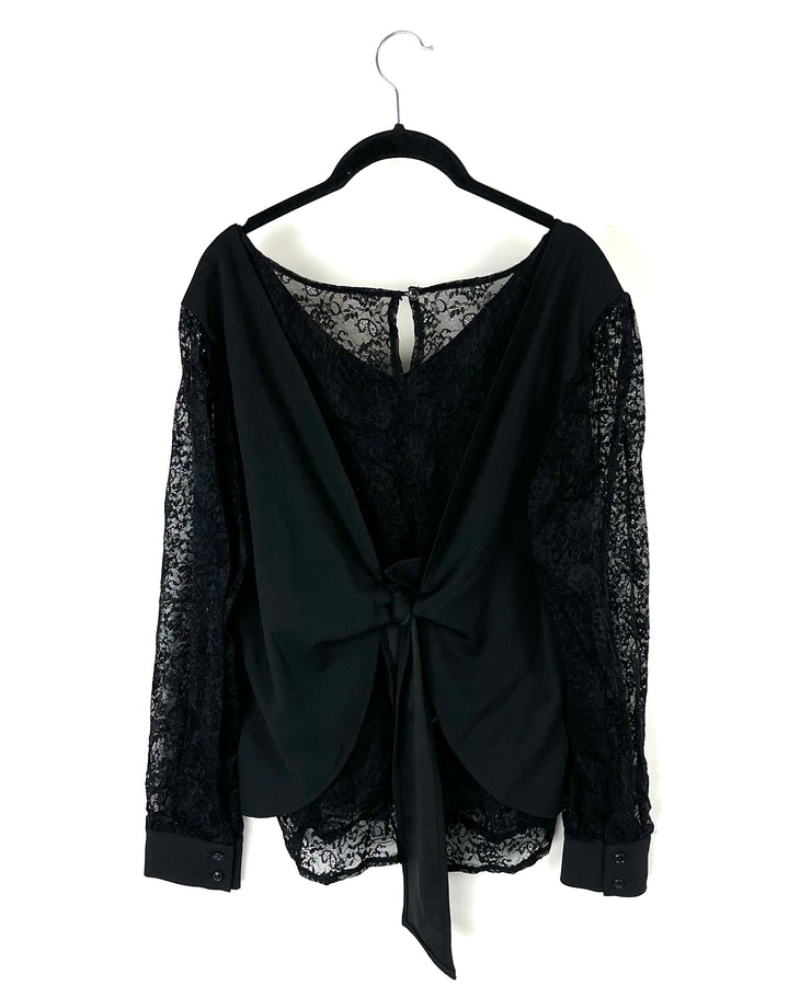 Black Lace Long Sleeve Blouse - Medium