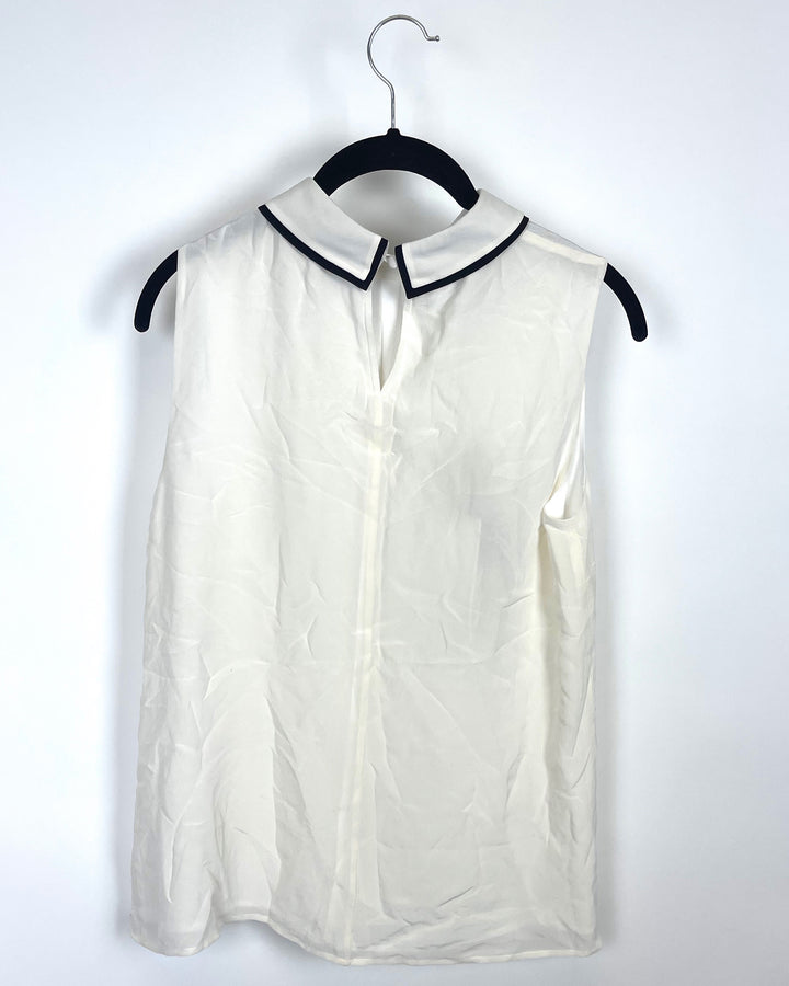 White and Black Collared Blouse - Size 4