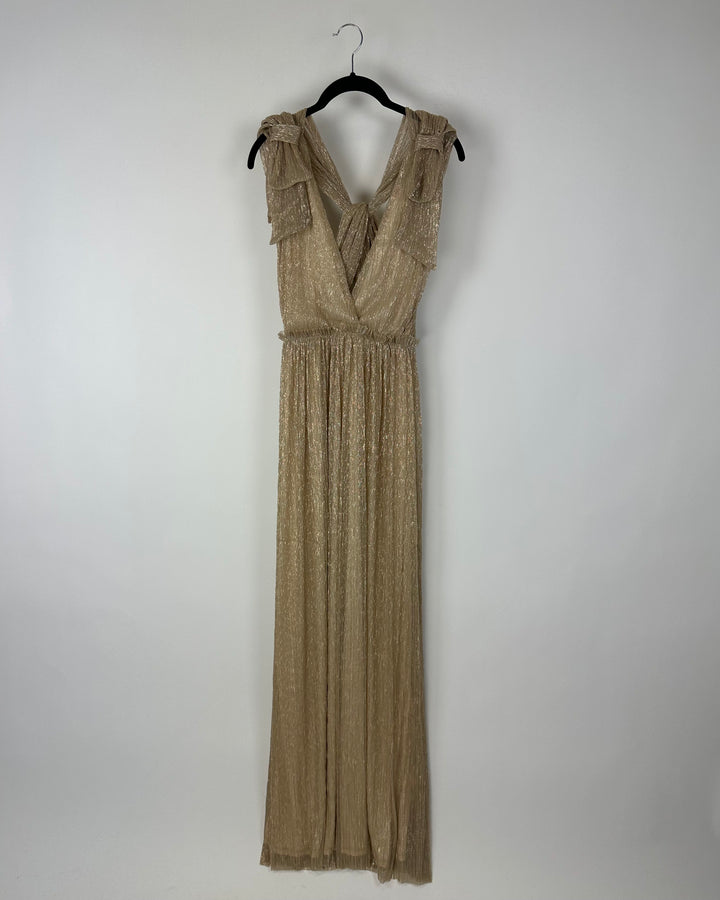 Gold Metallic Tie Shoulder Maxi Dress - Size 0/2