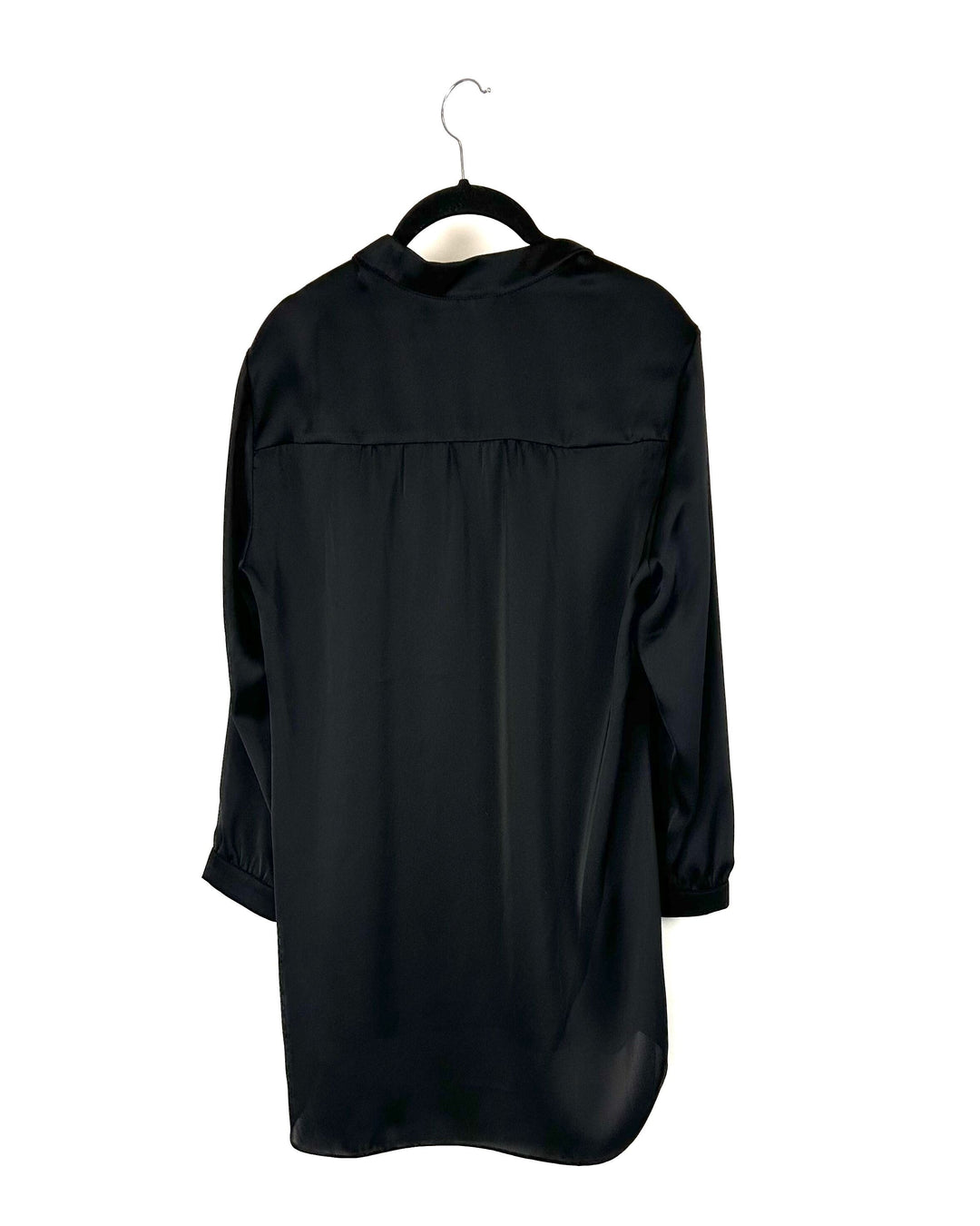 Long Sleeve Silky Black Tunic Blouse - Small