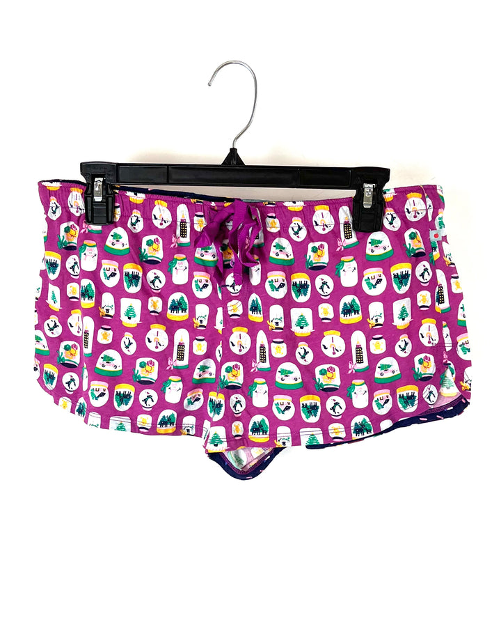 Purple Winter Print Sleepwear Shorts - Small