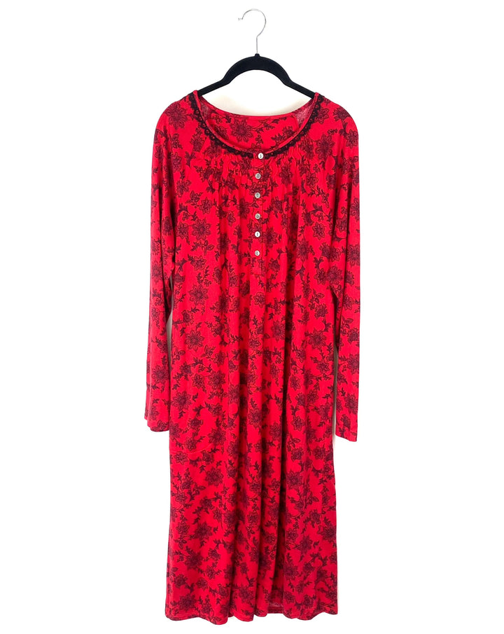 Red Button-Up Lounge Dress- Medium