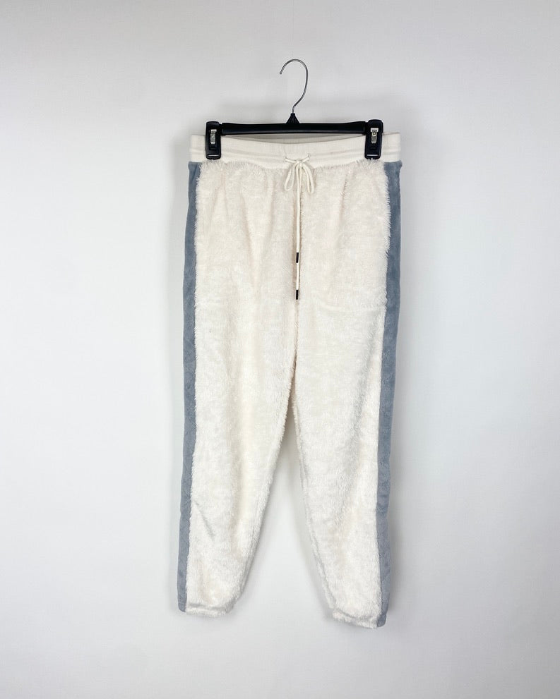 White and Grey Fuzzy Sweatpants - Small