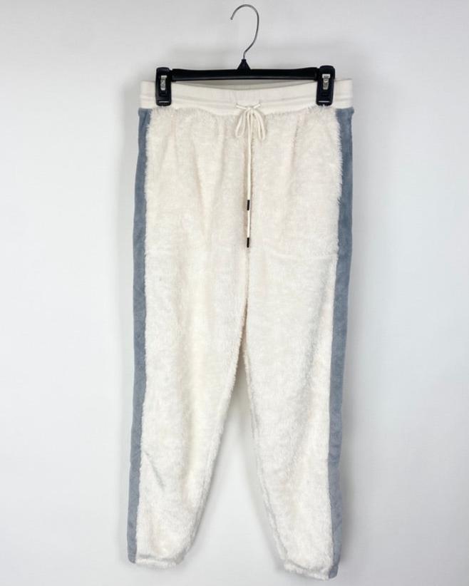 White and Grey Fuzzy Sweatpants - Small