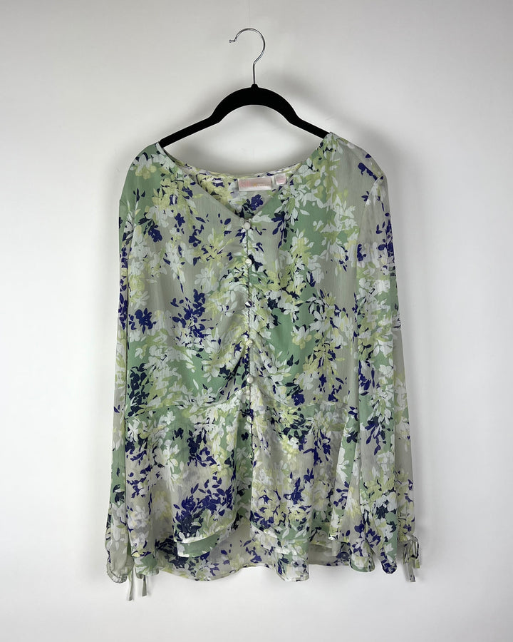 Green Floral Printed Top - Large/Extra Large